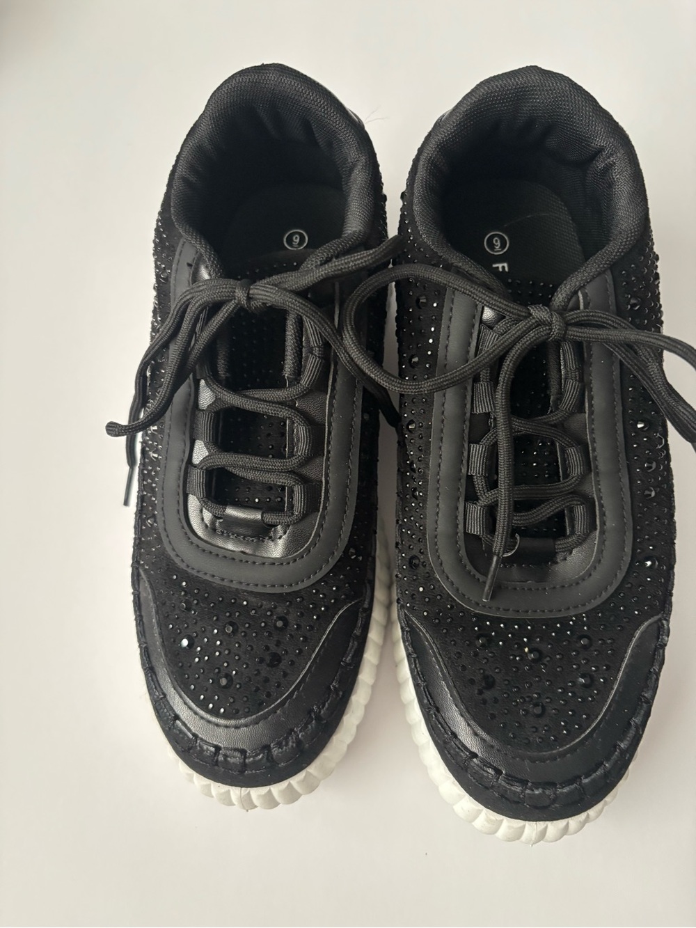 Black Rhinestone Lace-Up Sneakers